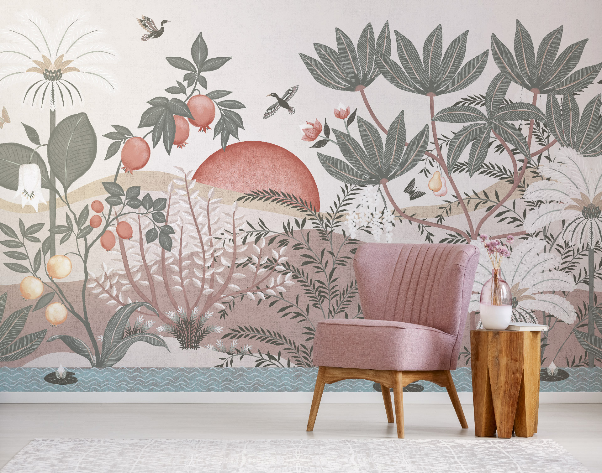 Панно Loymina Пейзаж 2 Гранатовый оазис ART20 007 3×5 фото в интерьере